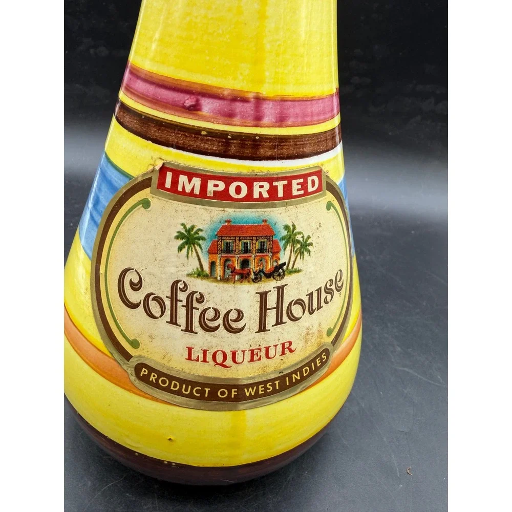 Vintage Coffee House Liqueur Decanter Hand Painted Secla Portugal Ceramic Bottle